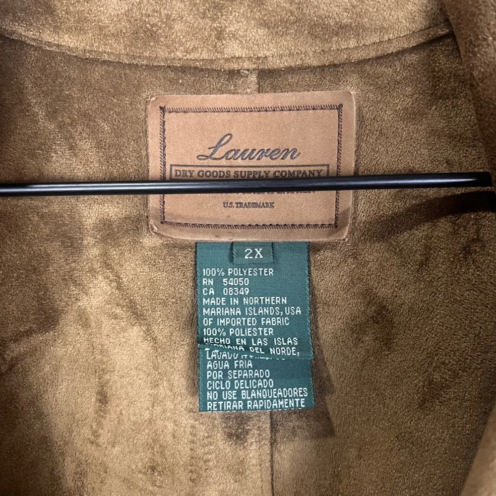 Lauren Ralph Lauren Vest Womens 2X Brown Excellent Faux Suede Full Zip Pocket